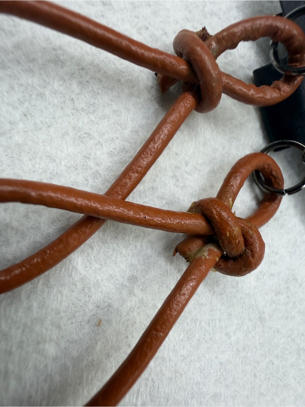 Boho Brown Leather Loop Earrings with Wooden Bead - Picture 3 of 7
